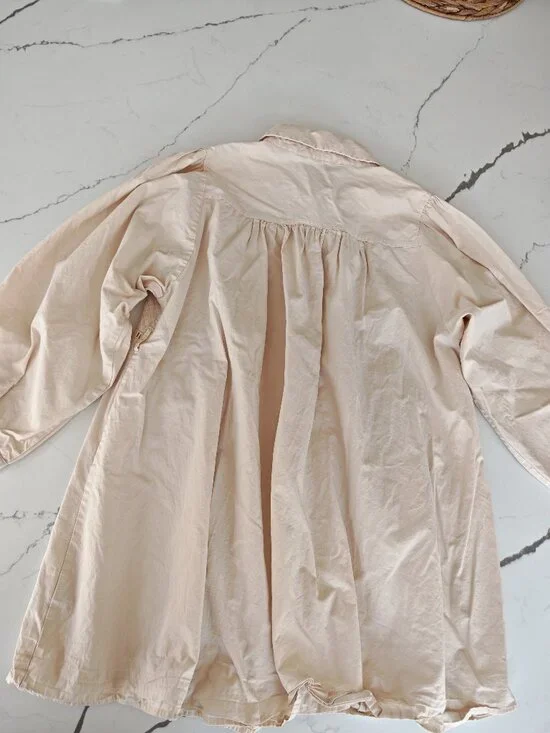 ZARA Embroidered Eyelet Blouse Size L Cream Boho Peasant Top Button Front Tunic - Picture 12 of 14